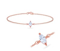Rose Gold Plated Oval CZ Stone Silver Bracelet BRS-514-RO-GP